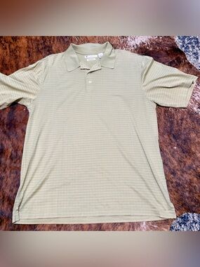 Oxford Golf Men's Green Double Mercerized Polo Striped Geometric Sz L Gorpcore